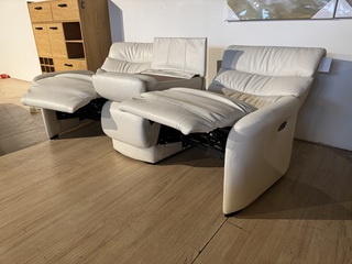 3-zits bank, wit leder, elektrisch verstelbaar